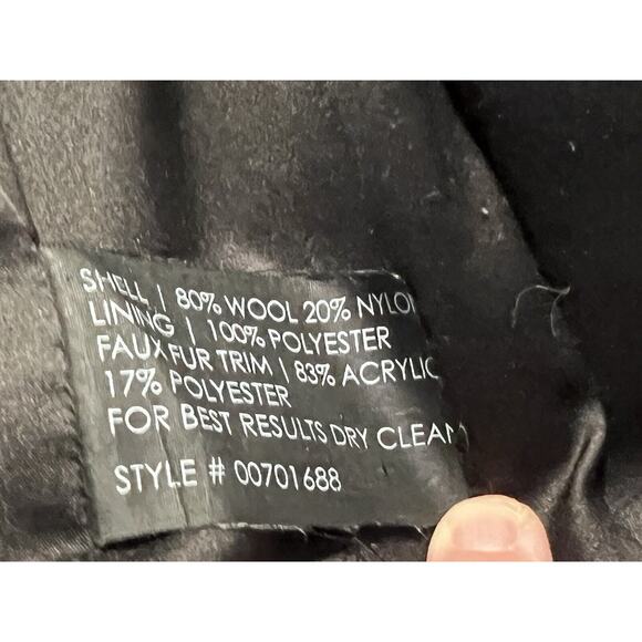 Club Monaco EUC Black Wool Blend Faux Fur Collar Double Breasted Winter Coat XS - Picture 7 of 9